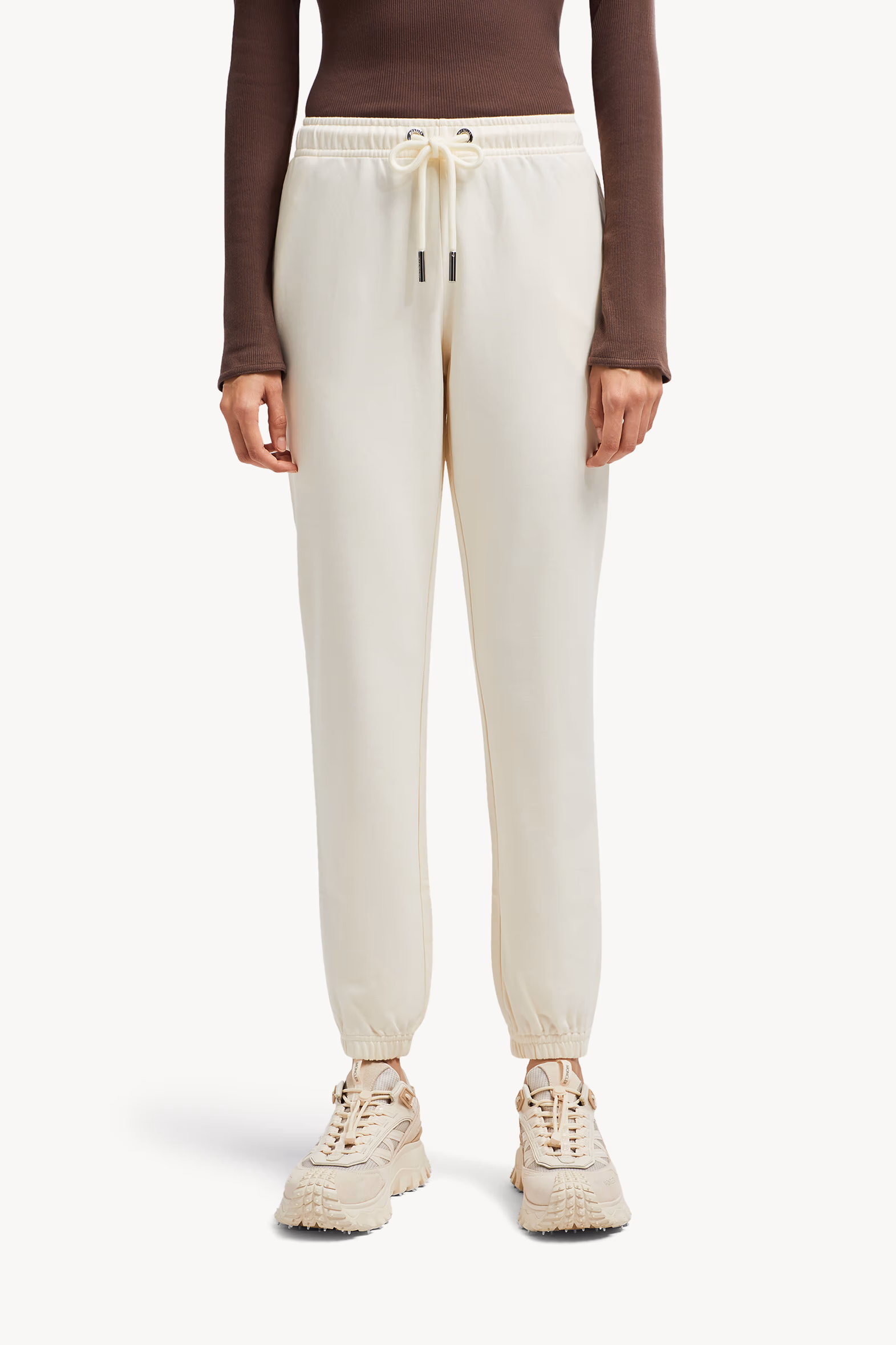 Pantalones deportivos de algodón con parche con logotipo Mujer Blanco Moncler 3